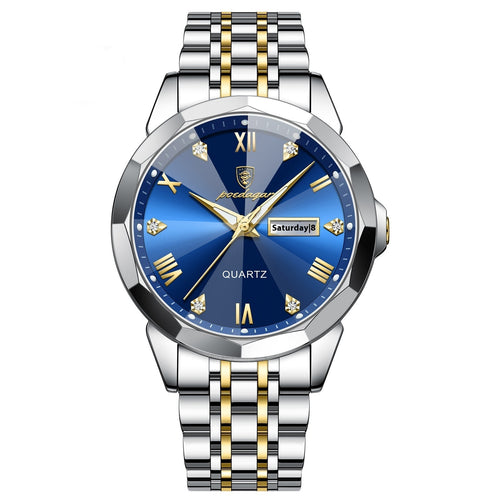 Reloj POEDAGAR — esfera azul y brazalete bicolor
